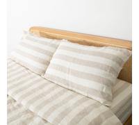 Native Natural Natural Stripes Pair Of 100% Linen Pillowcases in Off-White Native Natural Off-White
