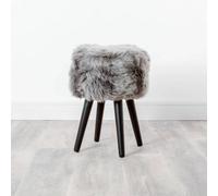 Native Natural Sheepskin Wood Stool With Black Legs