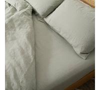 Native Natural Stone Super King 100% Linen Fitted Sheet (180x200cm) in Light Green | Size: Super King Fitted Native Natural Light Green Super King Fitted