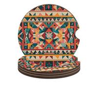 Native Patterns Car Coasters, 4PCS Non-Slip Car Cup Holder Coasters with Cork Base, Heat Resistant & Waterproof Drink Coaster for Women Men