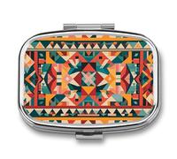 Native Patterns Pill Box 2 Compartment - Small Metal Medicine Organizer Portable Pill Case for Purse Pocket Travel Vitamin Organizer for Men Women, BPA-Free