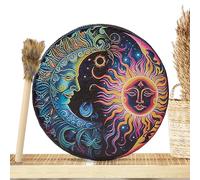 Native Rhythm Frame - Composite Leather Wood, Big Tone Vintage Round Shaman Sound Tool, Handmade Shamanic Hand Drum Made of PU Leather with Wooden Hammer for Music Enthusiasts, Acoustic Percussion