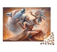 Native Shaman Ritual 1000 Pieces Jigsaw Puzzle for Adults & Kids 12+, Premium Cardboard, Indian with Wolf, Educational Family Activity, Improves Memory & Problem-Solving Skills 70x50cm/1000pcs