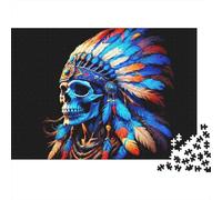 Native Skull Headdress 1000 Piece Jigsaw for Adults Tribal Skull with Striking Colorful Feather Regalia Premium Sturdy Vibrant Challenging Hard Stress Relief 38x26cm/1000pcs