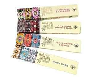 Native Soul Incense Sticks 4 Pack Gift Set with JRose Incense Burner - White Sage & Lavender, Dragon’s Blood, Palo Santo & Copal - Green Tree Natural Masala - Cleansing & Meditation NS1