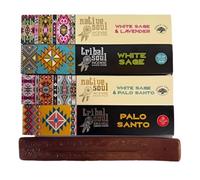 Native Soul/Tribal Soul Mix White Sage Incense Sticks Gift Set with Wooden Buddha Incense Burner, 4 Pack Collection, Palo Santo, Lavender, white sage Varieties, 48 Sticks Total
