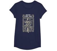 Native Stone Tools Primitive Archaeology Collector Art T-Shirt, Girls, Navy Blue, X-Small