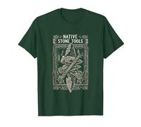 Native Stone Tools Primitive Archaeology Collector Art T-Shirt, Men, Dark Green, Small