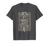 Native Stone Tools Primitive Archaeology Collector Art T-Shirt, Men, Dark Heather Grey, Small