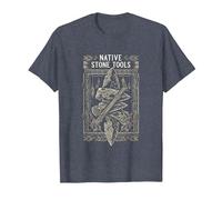 Native Stone Tools Primitive Archaeology Collector Art T-Shirt, Men, Heather Blue, Small