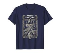 Native Stone Tools Primitive Archaeology Collector Art T-Shirt, Men, Navy Blue, Small