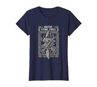 Native Stone Tools Primitive Archaeology Collector Art T-Shirt, Women, Navy Blue, Large