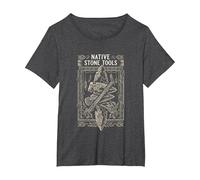 Native Stone Tools Primitive Archaeology Collector Art T-Shirt, Women's Plus, Dark Heather Grey, 6X