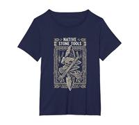 Native Stone Tools Primitive Archaeology Collector Art T-Shirt, Women's Plus, Navy Blue, 5X