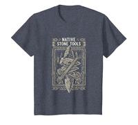 Native Stone Tools Primitive Archaeology Collector Art T-Shirt, Youth, Heather Blue, Large