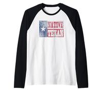 Native Texan Texas Flag Family Home Love Vintage Distressed Raglan Baseball Tee