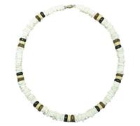 Native Treasure Mens and Womens Tropical Summer Beach Surfer Necklace From the Philippines, White Rose Clam Chips Ark Shells and Coconut Beads, Mens Shell Necklace, 18 Inch, Ark Shells, Coco Beads