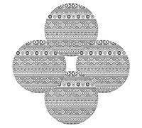 Native Tribal Ethnic Style Black White Vintage Retro Design Set of 4 Table Placemat, Non-Slip Place Mats Protector Washable Plate Mat Holder, 15.4 Inches Round Desk Pad for Kitchen Dining