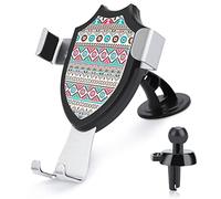 Native Tribal Ethnic Style Red Turquoise Pattern Car Phone Mount Stand, Hands Free Cell Mobile Phone Holder, Non-Slip Ultra Stable Universal Fit Automobile Clamp Cradle