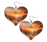 Native Tribes Leather Earrings for Women Heart Dangle Earrings Lightweight Drop Earring Jewelry Gift