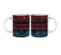 Native U.S.A. Aztec White Coffee Mugs Gloss Ceramic Cappuccino Cups with Handle