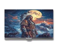 Native U.S. Chief Moon Business Card Holder Slim Purse