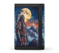 Native U.S. Chief Moon Men's Trifold Casual Credit Card Holder Wallet with Id Window Minimalist Coin Purse