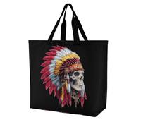 Native U.S Chief Skull Large Tote Bag Reusable for Shopping