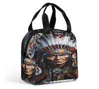 Native U.S. Chief Tiger Funny Insulated Bag Lightweight Reusable Lunch Box Printed Tote Bags for Adult Men Women