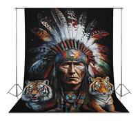 Native U.S. Chief Tiger Funny Photography Backdrop Background Washable Photo Studio Backdrops for Party Video Shooting