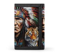 Native U.S. Chief Tiger Men's Trifold Wallet with Zipper Minimalist Credit Card Holder Casual Coin Purse Anniversary Birthday Gift