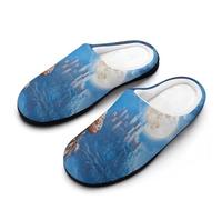 Native U.S. Indian Man Wolf Castle Men's Cotton Slippers Winter Warm Slip-on House Shoes with Anti-Skid Rubber Sole 7-8（40-41）
