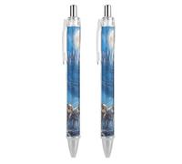 Native U.S. Indian Man Wolf Castle Retractable Ballpoint Pens 0.5mm Fine Black Inks Roller Smooth Writing Office Supplies 2 PCS