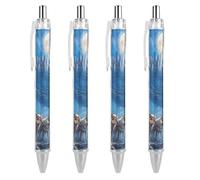 Native U.S. Indian Man Wolf Castle Retractable Ballpoint Pens 0.5mm Fine Black Inks Roller Smooth Writing Office Supplies 4 PCS