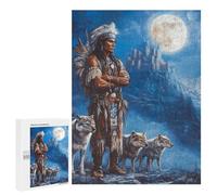 Native U.S. Indian Man Wolf Castle Stylish Adults Jigsaw Puzzle Funny Wooden Educational Game Art Home Decor