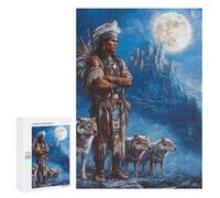 Native U.S. Indian Man Wolf Castle Stylish Adults Jigsaw Puzzle Funny Wooden Educational Game Art Home Decor