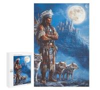 Native U.S. Indian Man Wolf Castle Stylish Adults Jigsaw Puzzle Funny Wooden Educational Game Art Home Decor