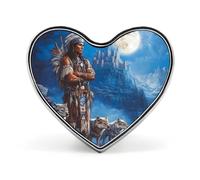 Native U.S. Indian Man Wolf Castle Unisex Novelty Brooches & Pins Heart Metal Lapel Badge for Clothing Shawl Hat