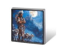 Native U.S. Indian Man Wolf Castle Unisex Novelty Brooches & Pins Square Metal Lapel Badge for Clothing Shawl Hat