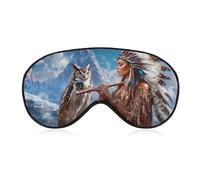 Native U.S. Indian Woman Flute Music Owl Sleep Masks Breathable Eye Covers Adjustable Strap for Travel Home Office Use