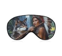 Native U.S. Indian Woman Flute Music Wolf Sleep Masks Breathable Eye Covers Adjustable Strap for Travel Home Office Use