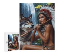 Native U.S. Indian Woman Flute Music Wolf Stylish Adults Jigsaw Puzzle Funny Wooden Educational Game Art Home Decor