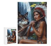 Native U.S. Indian Woman Flute Music Wolf Stylish Adults Jigsaw Puzzle Funny Wooden Educational Game Art Home Decor