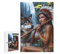 Native U.S. Indian Woman Flute Music Wolf Stylish Adults Jigsaw Puzzle Funny Wooden Educational Game Art Home Decor