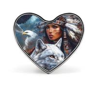 Native U.S. Woman And Wolf Cute Brooch Badge Heart Shape Pin Hat Clothing Jewelry Accessories Gifts for Wedding Party