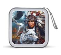 Native U.S. Woman And Wolf Funny CD Holder 40 Capacity DVD Case Disc Protective Storage Organizer Bag for Car Home Travel