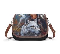 Native U.S. Woman And Wolf Women's Crossbody Bag Fashion Shoulder Handbags Message Tote Bag with Adjustable Strap