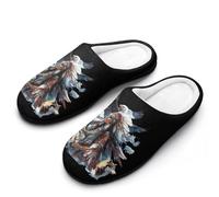Native U.S. Woman Wolf Cotton Slipper Anti-Skid Comfortable Cozy Plush Slippers Indoor House Closed Toe Shoes 7-8（39-40