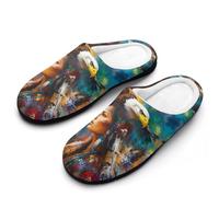 Native U.S. Woman Wolf Ea-gles Cotton Slipper Anti-Skid Comfortable Cozy Plush Slippers Indoor House Closed Toe Shoes 11-12（42-43）