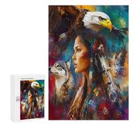 Native U.S. Woman Wolf Ea-gles Funny Wooden Picture Vertical Version Puzzle Wood Jigsaw Creative Gift for Adults And Family Game
